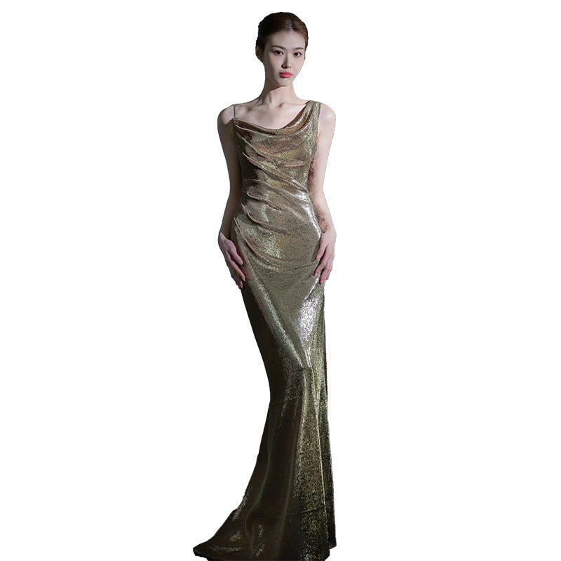 Elegant Sequins Backless Fishtail Evening Dress For Women