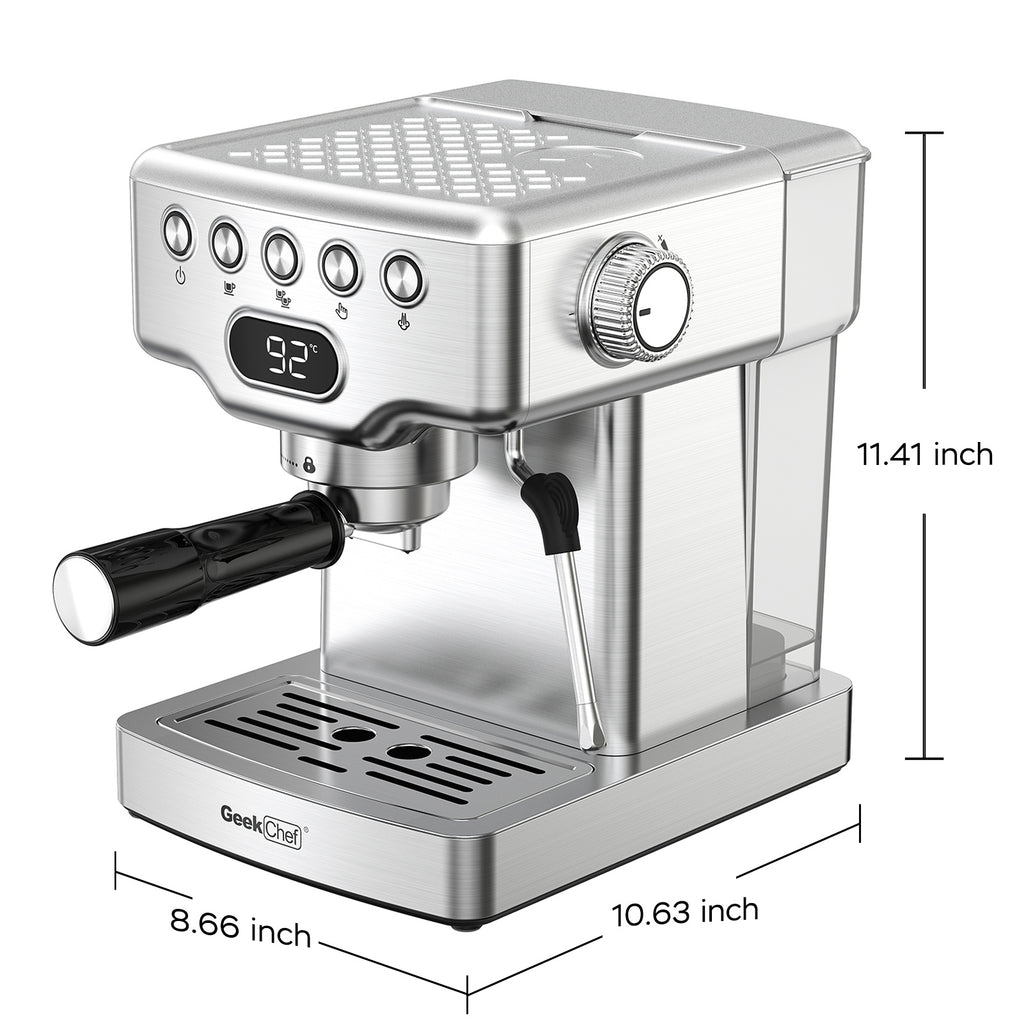 20 Bar Espresso Machine with Milk Frother for Latte/Cappuccino/Macchiato - 1.8L Tank, Stainless Steel Home Espresso Maker