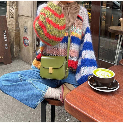 Round Neck Loose Contrast Color Striped Sweater