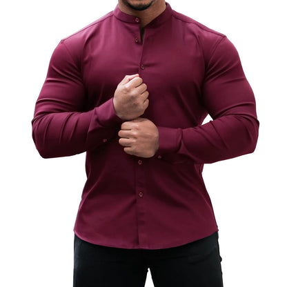 Casual Slim Fit Button-Down Men's Long Sleeve Shirt in Solid Color