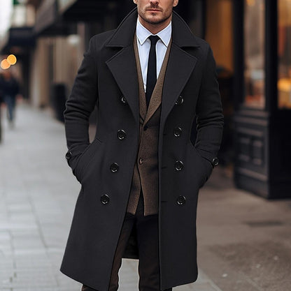 Men Woolen Long Coat Double Breasted