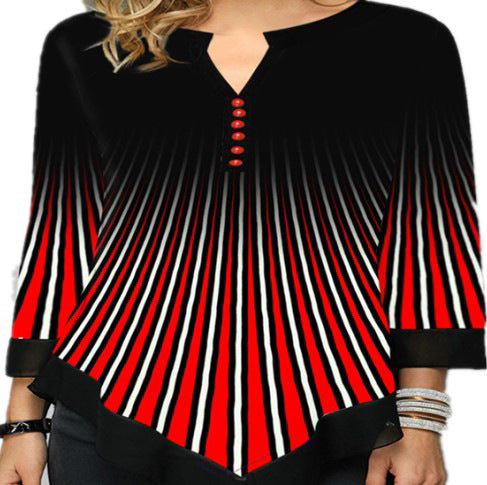 Camiseta holgada irregular con cuello en V y estampado de posicionamiento de moda para mujer