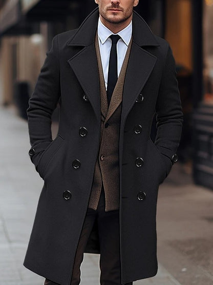 Men Woolen Long Coat Double Breasted