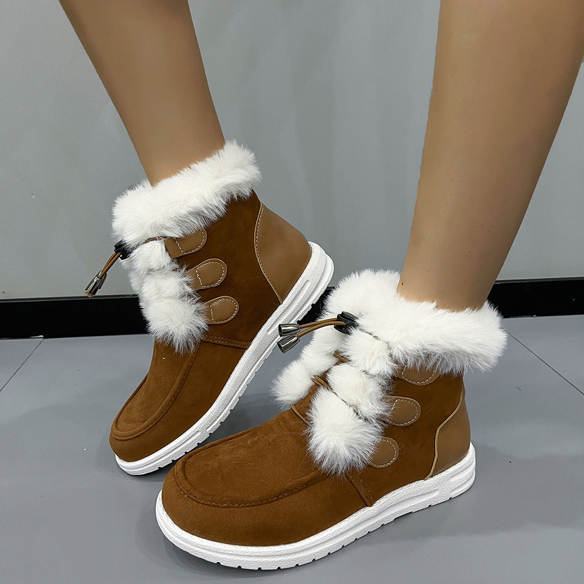 Women's Winter Snow Boots, Suede, Fleece, Warm, Plush, Round Toe, Cotton