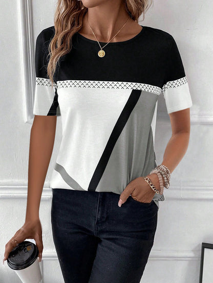 Women's Round Neck Geometric Print Short Sleeve