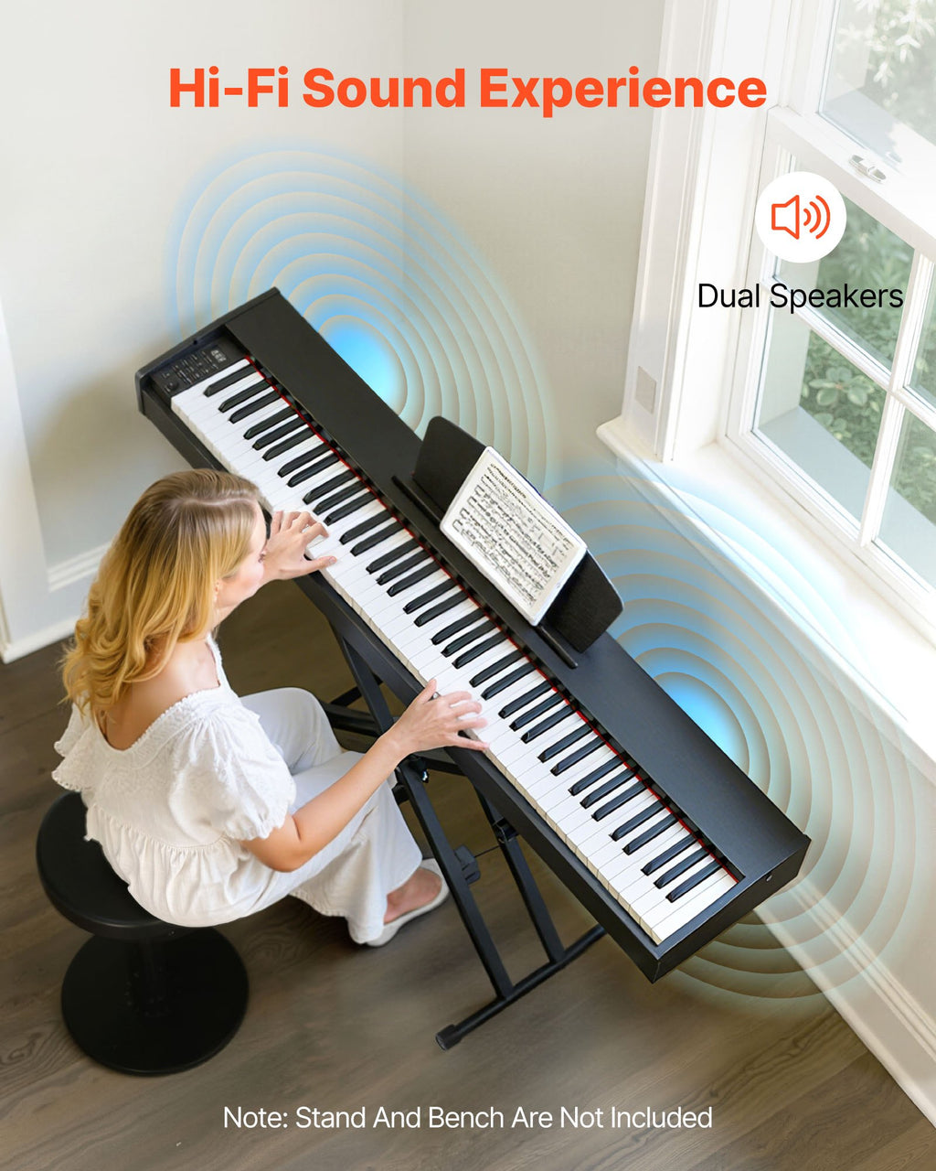 Weighted Digital Piano, 88 Keys Fully Weighted, Electric Piano Dual Keyboard & Speakers, With Sustain Pedal, Recording Function, 238 Tones, Wireless Connection, For Beginners, Without Stand