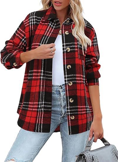 Women's Brushed Woolen Jacket Plaid