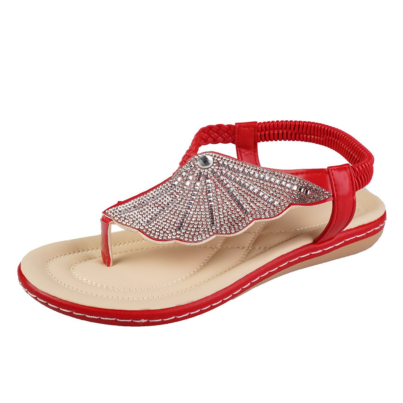 Rhinestone Shell Flip-Flops: Stylish Summer Beach Sandals for Women