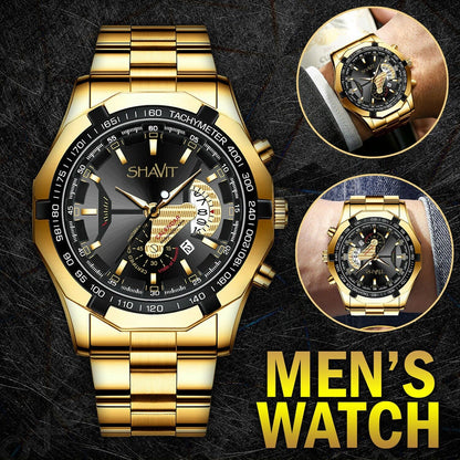 Reloj de pulsera de regalo de lujo de cuarzo de acero inoxidable clásico para hombre de oro para HOMBRE