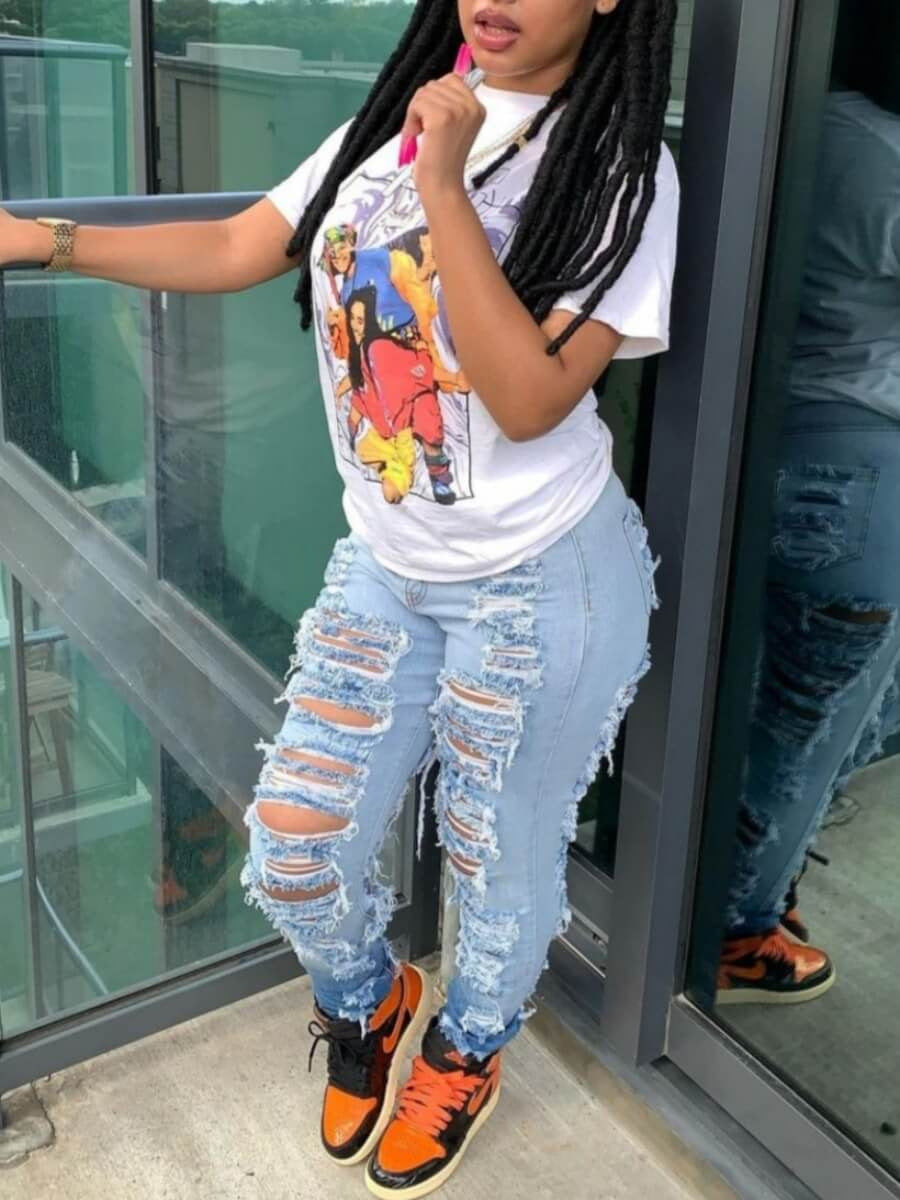 Women's Ripped Slim-Fit Gradient Jeans