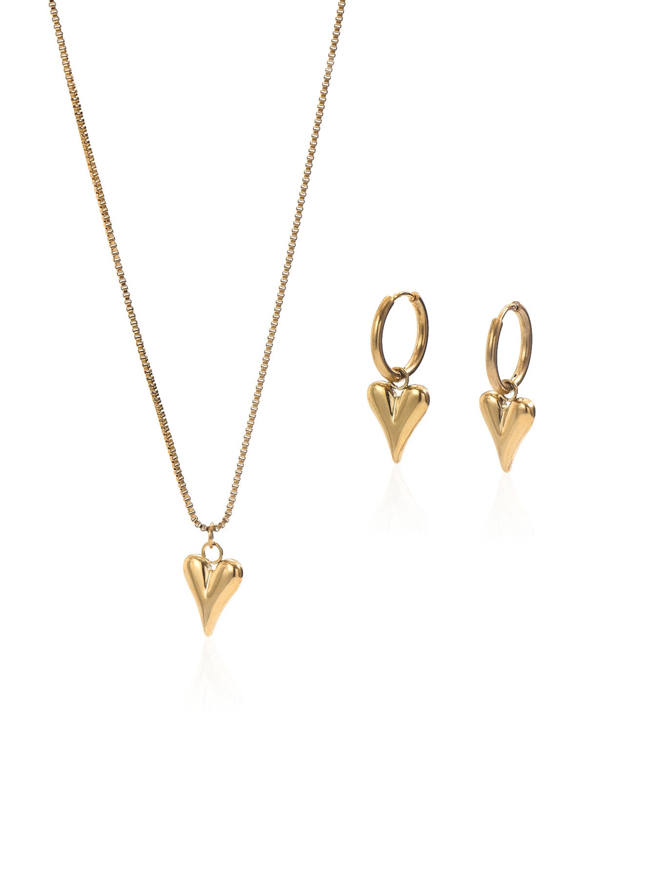 18K Gold Plated Stainless Steel Heart Jewelry Set For Women-Waterproof Hypoallergenic