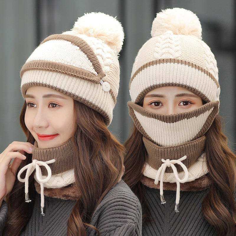 3pcs Knitted Beanie Hat Scarf Set Warm Hat For Women
