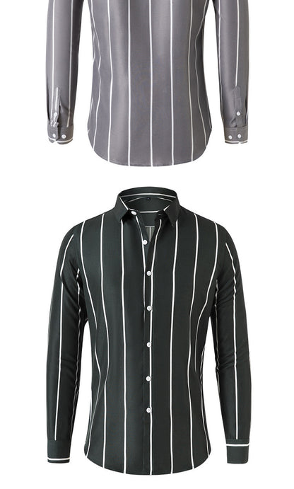 Striped Men's Fashion Long Sleeve Handsome Casual Shirt