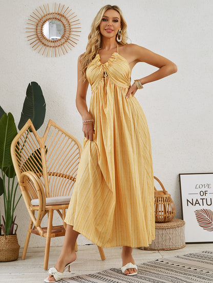 Bohemian Halter Maxi Dress - Women's Summer Sleeveless Flowy Beach Dress