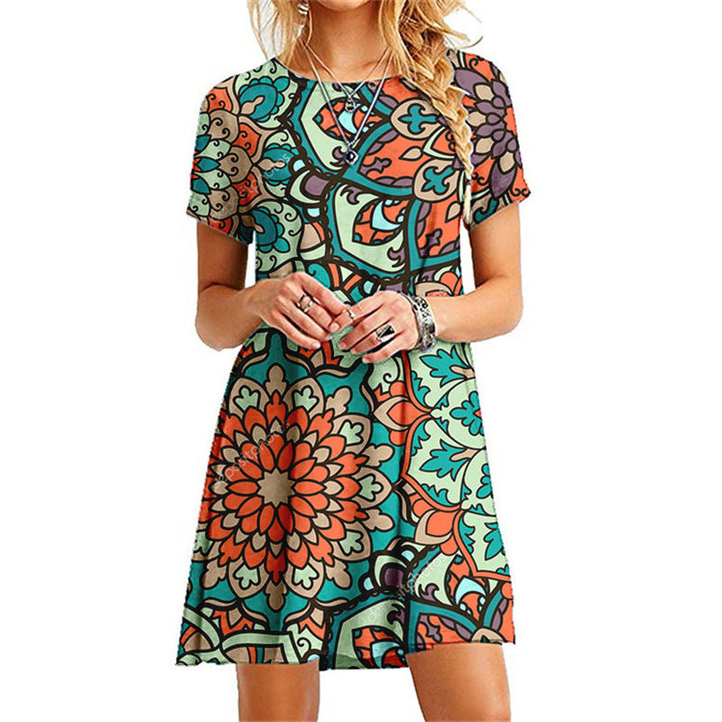 Round Neck Short Sleeved Casual Fashion Trend Dress