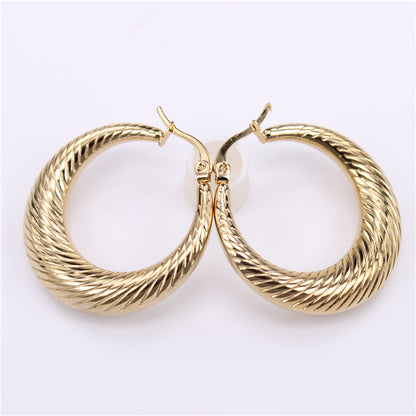 Ladies Fashion Titanium Hollow Round Texture Stainless Steel Earrings