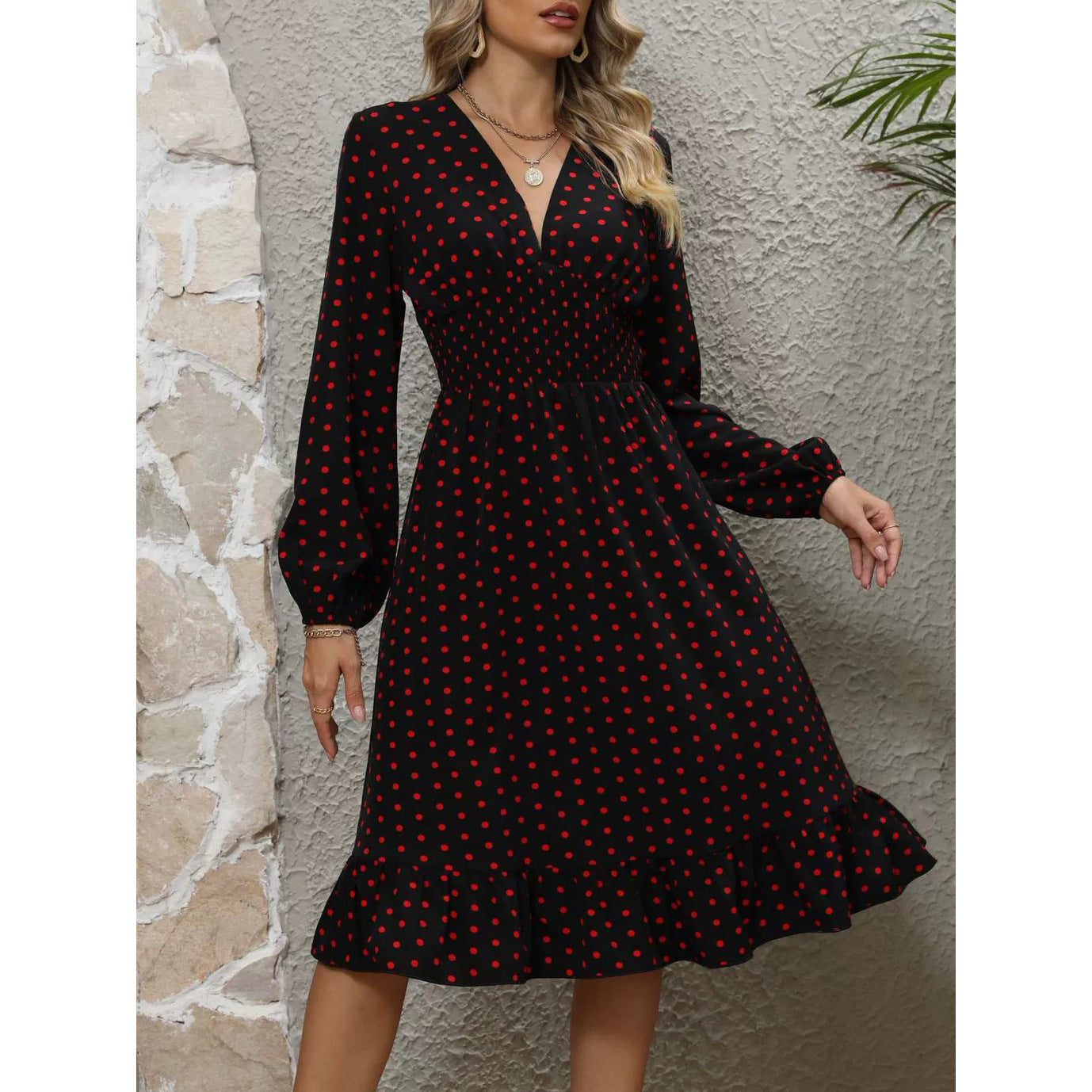 Women Polka Dot Long Sleeve Dress