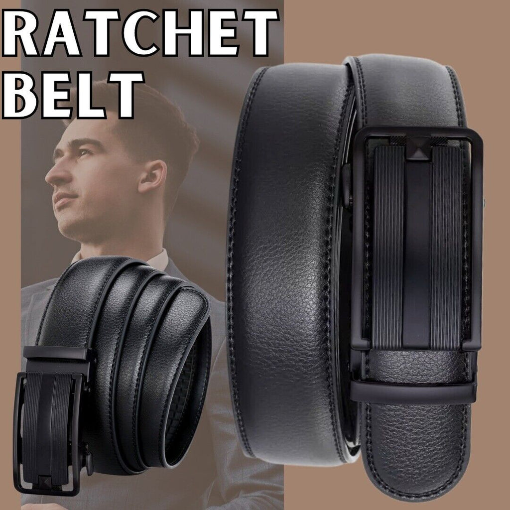 Men's Leather Ratchet Belt with Slide Buckle