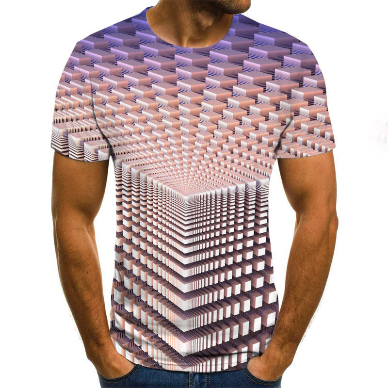 Cartoon Print 3D Short Sleeve Men's T-shirt