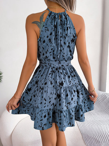 Women Casual Leopard Print Ruffled Swing Summer Fashion Beach Dress