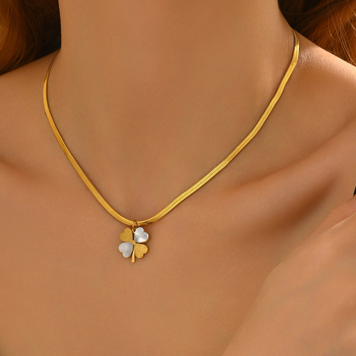 18K Gold Plated Double Luck Necklace  Four Leaf Clover Charm Hypoallergenic Jewelry
