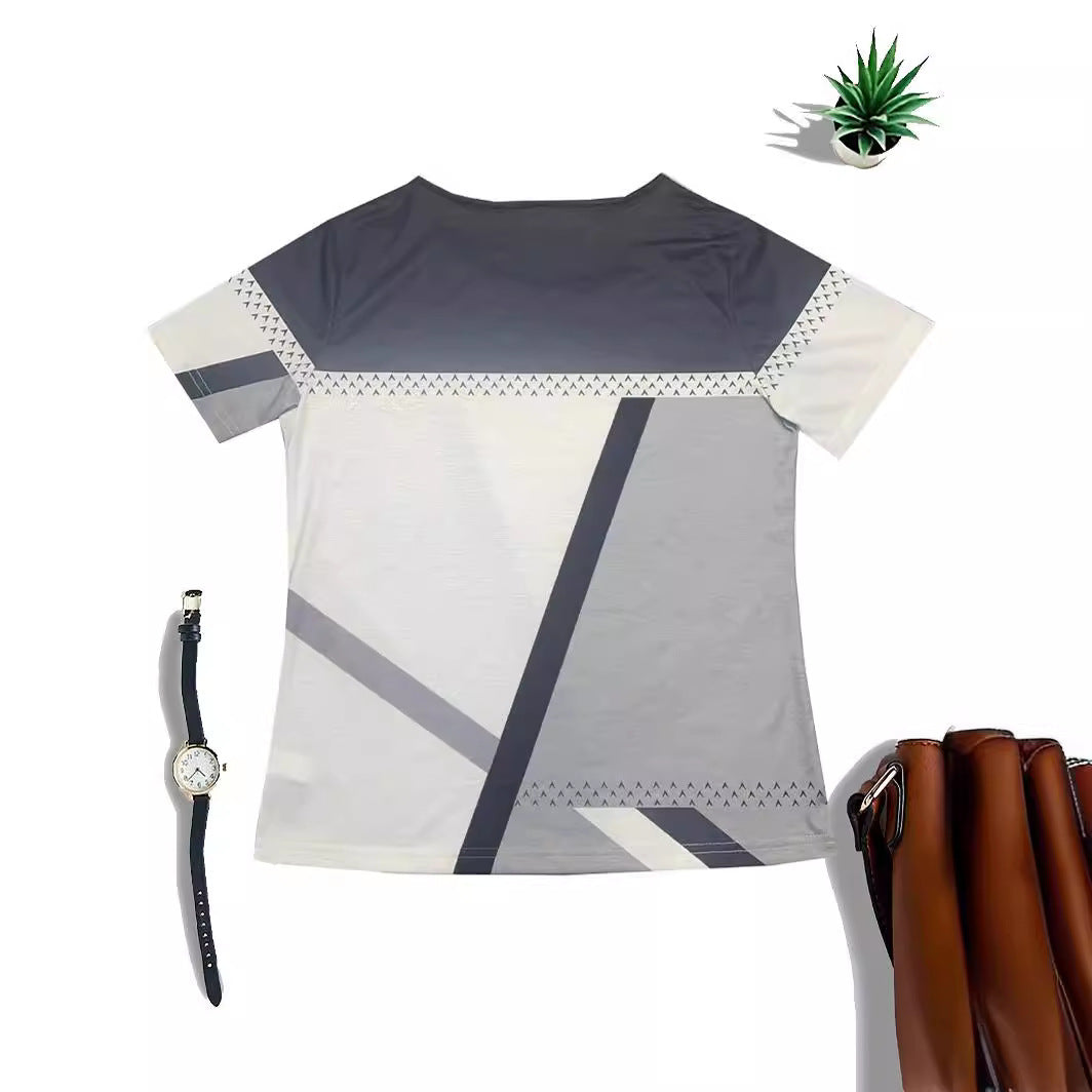 Women's Round Neck Geometric Print Short Sleeve