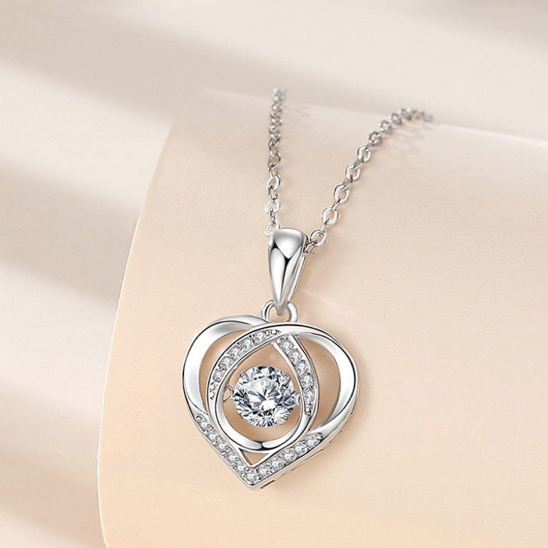 Women Luxury Love Rhinestones Beating Heart-shaped Necklace