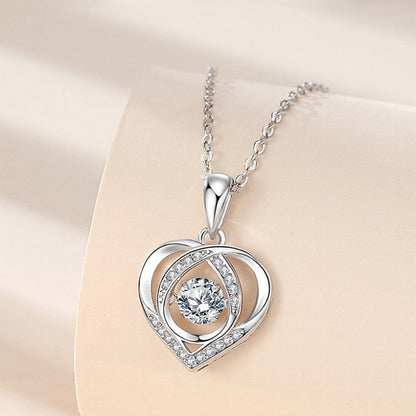 Women Luxury Love Rhinestones Beating Heart-shaped Necklace