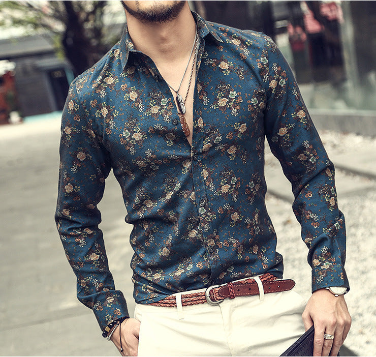 Men Digital Printed Floral Long Sleeve Shirt