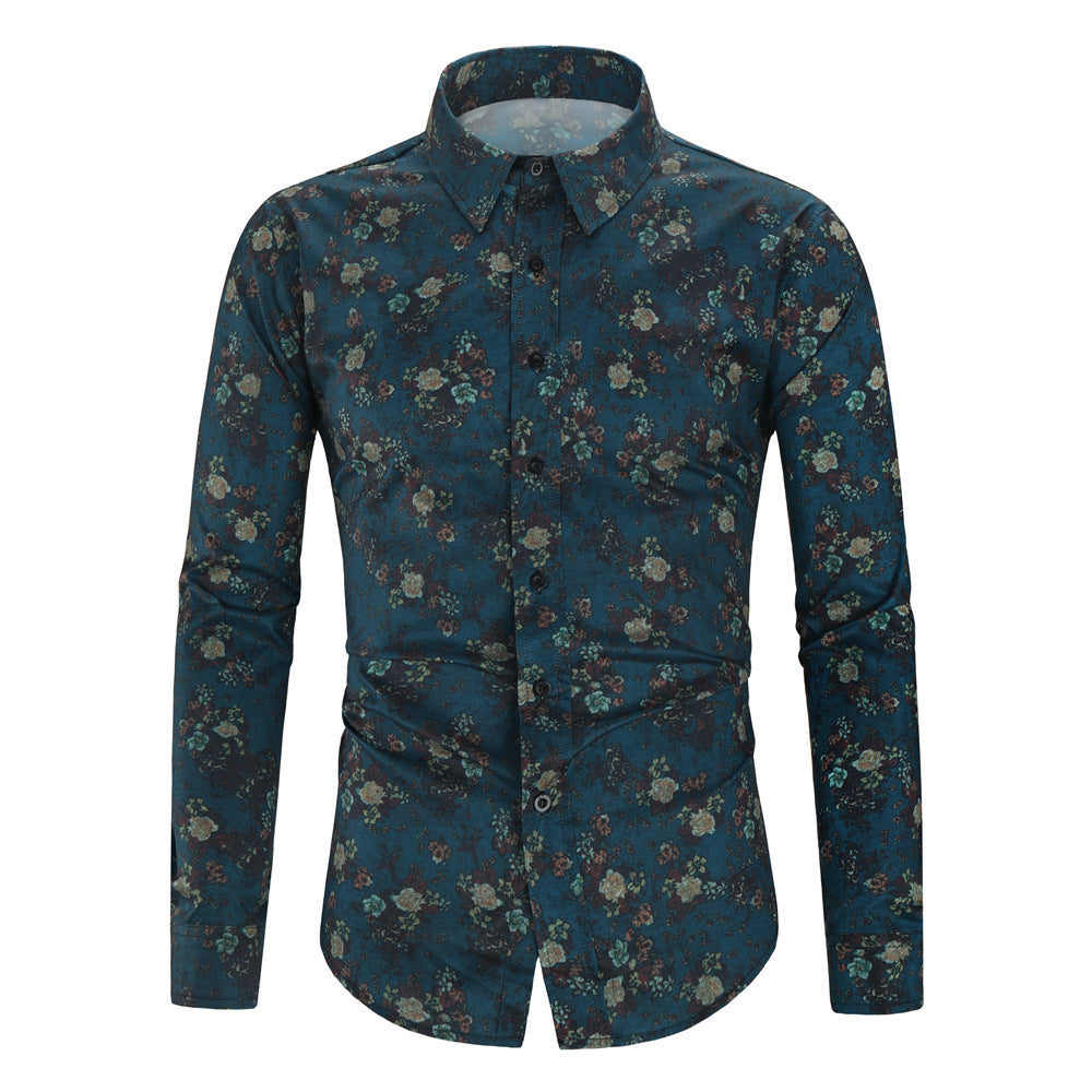 Men Digital Printed Floral Long Sleeve Shirt