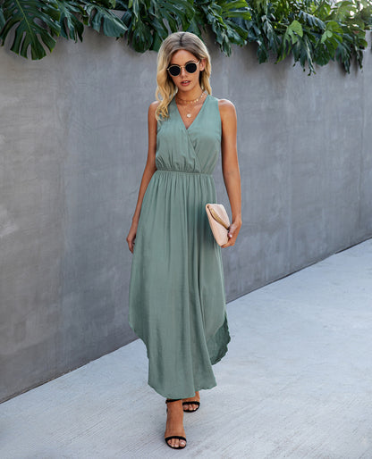 Fashion Solid Color V-neck Sleeveless Curved Skirt Female Dress