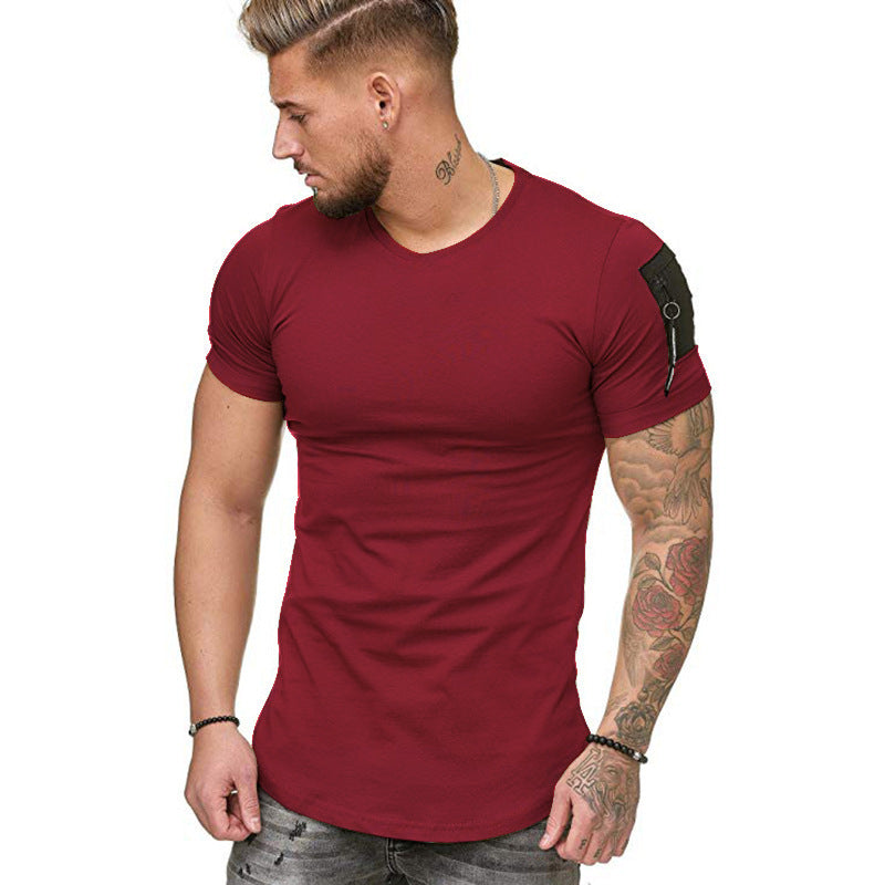 Men sports slim solid color round neck short sleeves T-shirts