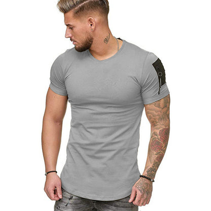 Men sports slim solid color round neck short sleeves T-shirts