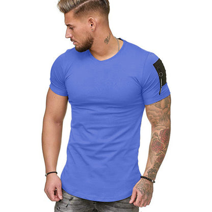 Men sports slim solid color round neck short sleeves T-shirts