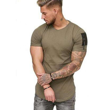 Men sports slim solid color round neck short sleeves T-shirts