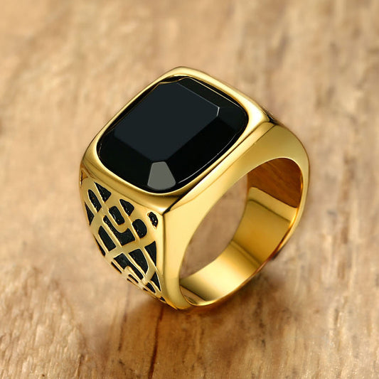 17.5MM Stainless Steel Black Agate Casting Ring