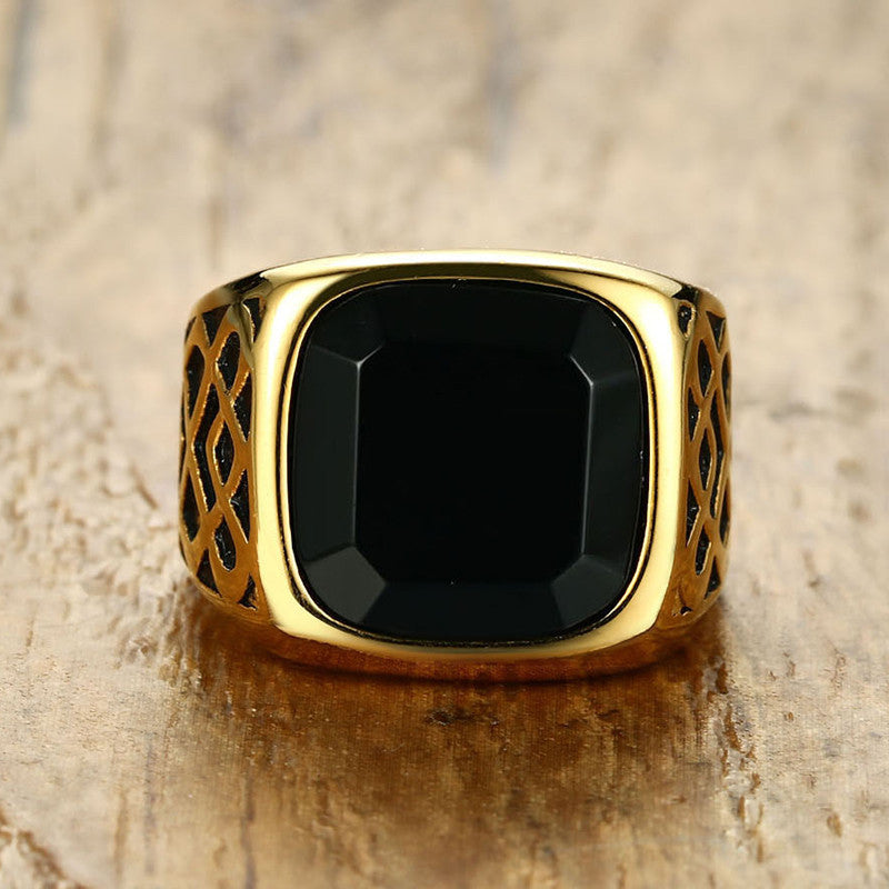 17.5MM Stainless Steel Black Agate Casting Ring