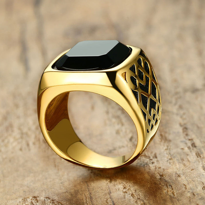 17.5MM Stainless Steel Black Agate Casting Ring