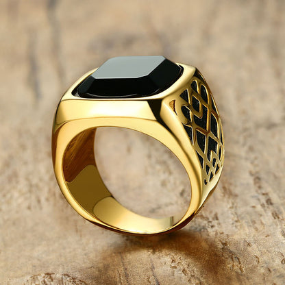 17.5MM Stainless Steel Black Agate Casting Ring