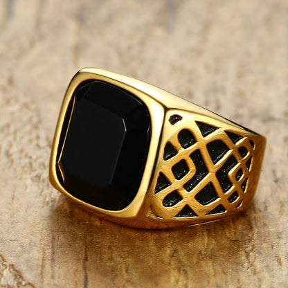 17.5MM Stainless Steel Black Agate Casting Ring