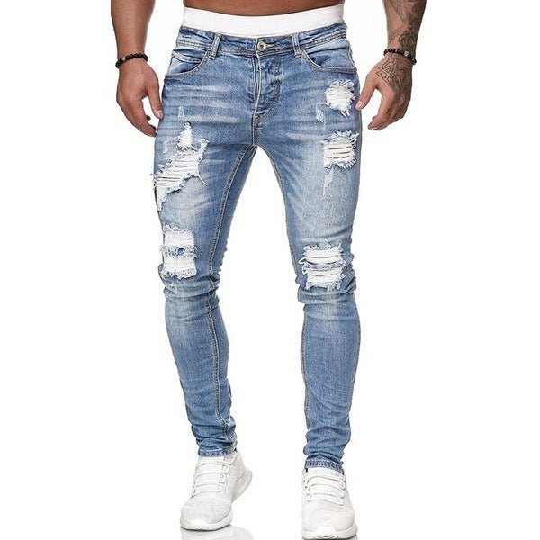 Ripped White Slim Denim Trousers Fashion Foot Pants