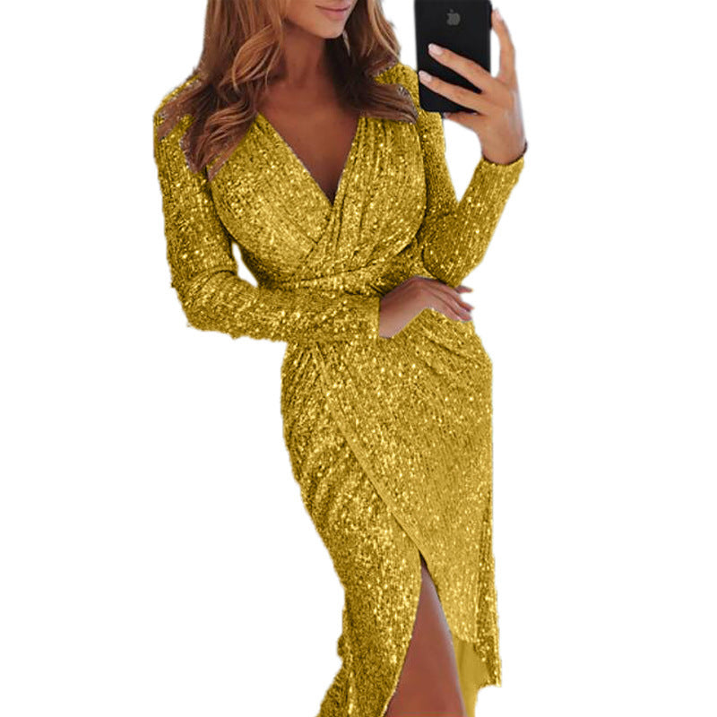 Bronzing Long-Sleeved Bodycon Dress for Women