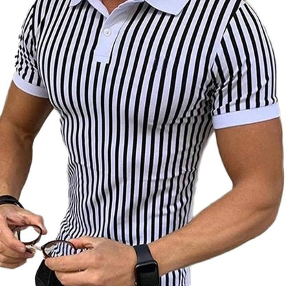 Men Striped Shirts Causal Short Sleeve Lapel Blouse