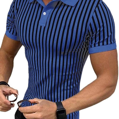 Men Striped Shirts Causal Short Sleeve Lapel Blouse