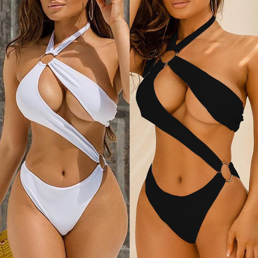 One-piece Hollow Metal Ring Strap Bikini