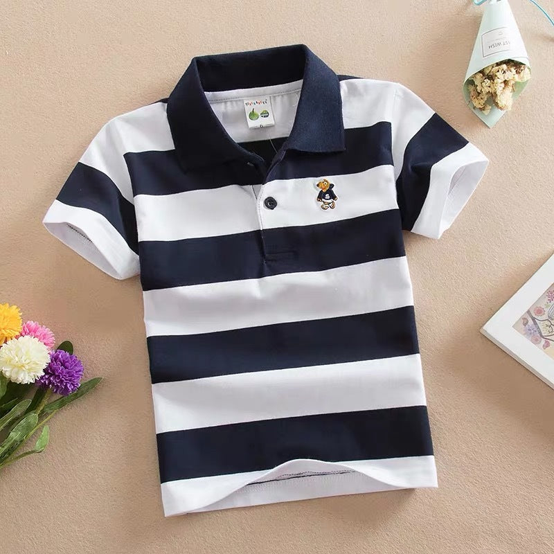 Children Cotton Striped Lapel Polo Shirt