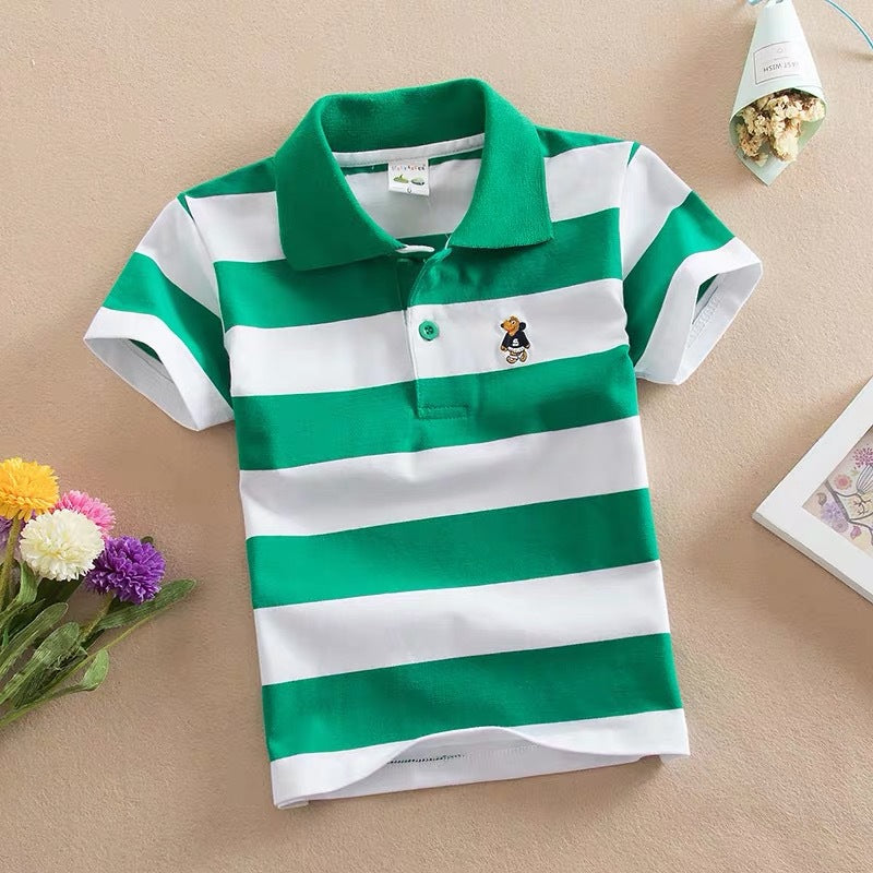 Children Cotton Striped Lapel Polo Shirt