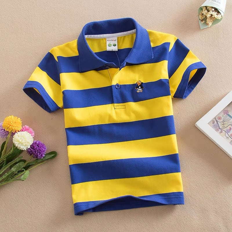 Children Cotton Striped Lapel Polo Shirt