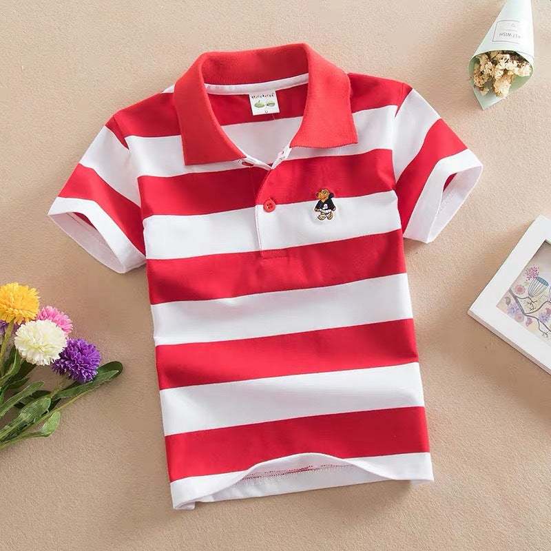 Children Cotton Striped Lapel Polo Shirt