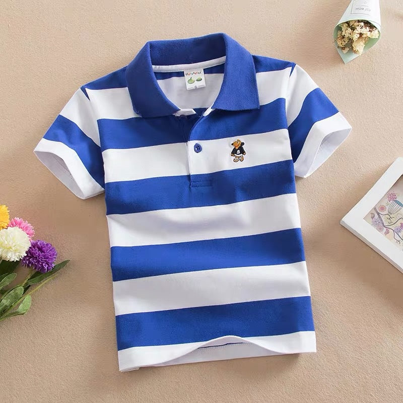 Children Cotton Striped Lapel Polo Shirt